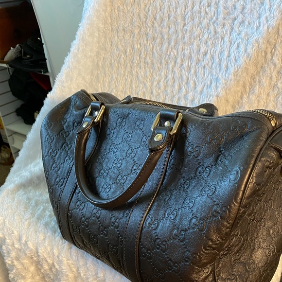 Authentic Gucci Chocolate Leather GG Boston Bag 265697 Guccissima - Picture 6 of 13